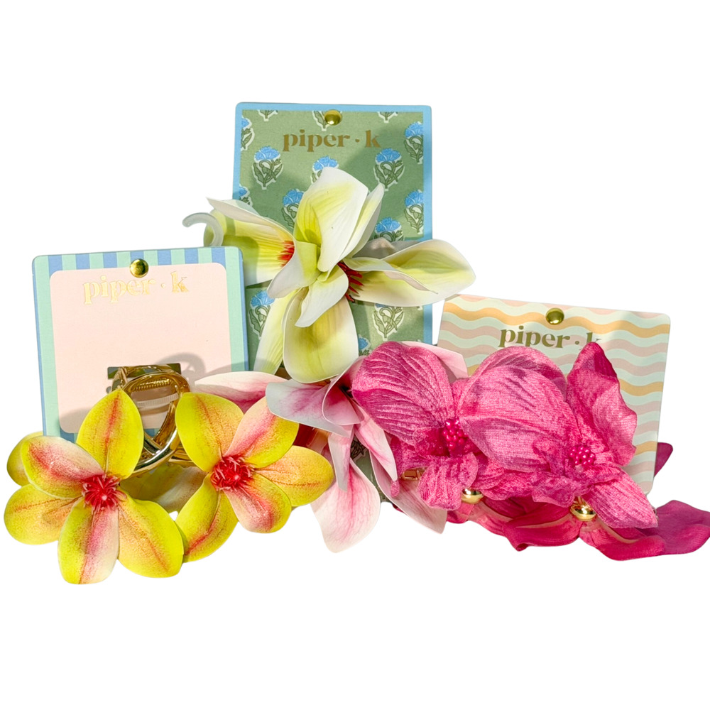 Piper K Hair Accessories Lot Clips & Scrunchies Realistic Big Tropical Flowers